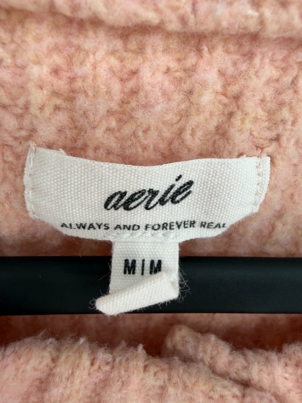 Aerie Pink Cropped Waffle Knit Button Front Cardigan Sweater Women’s Medium - Picture 6 of 7